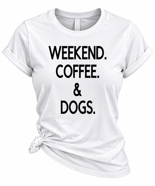 Cute White Casual Tee for Dog Lovers & Coffee Lovers