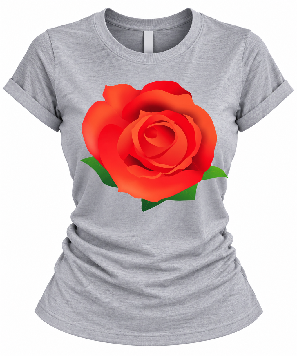 T-Shirt for Women – Elegant Romantic Flower Print Tee in Heather Gray