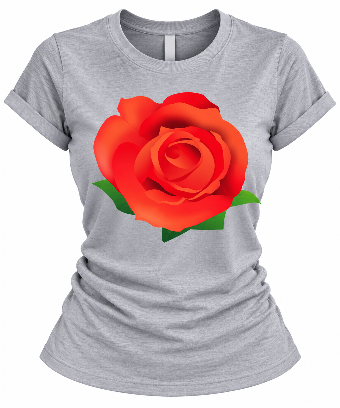 T-Shirt for Women – Elegant Romantic Flower Print Tee in Heather Gray