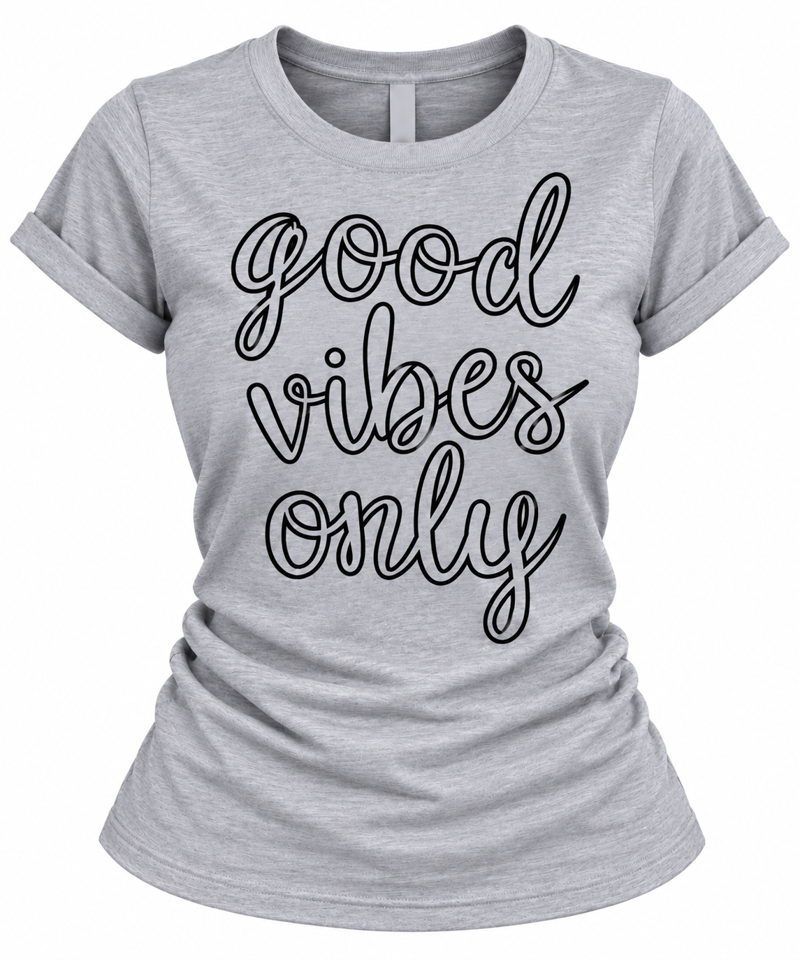 T-Shirt for Women – Positive Vibes Inspirational Quote Tee in Heather Gray