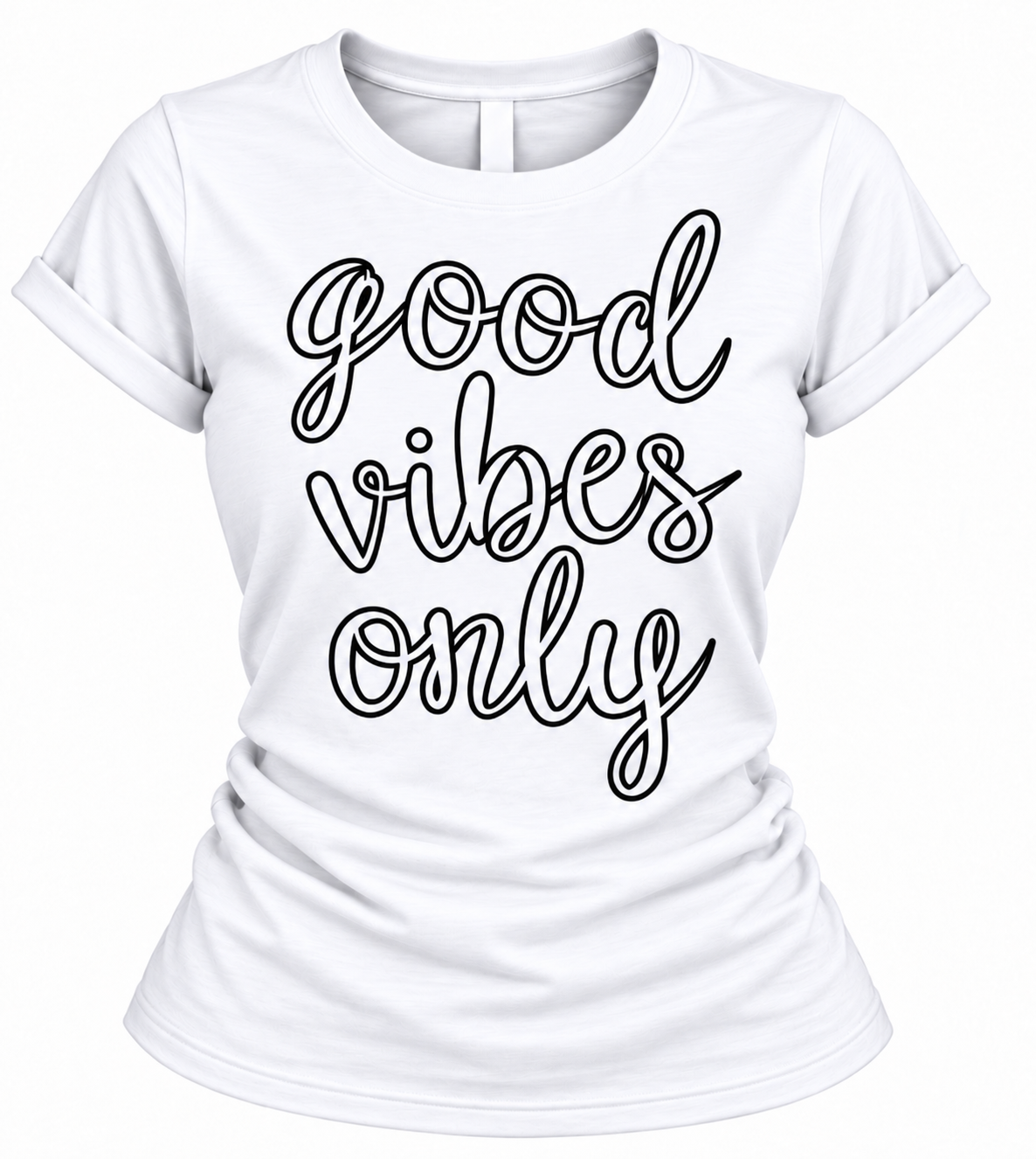 T-Shirt for Women – Positive Vibes Inspirational Quote Tee in White