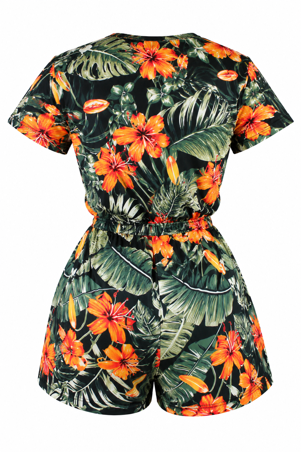 Tropical Hibiscus Floral Romper – Women's V-Neck Short Sleeve Summer Playsuit1