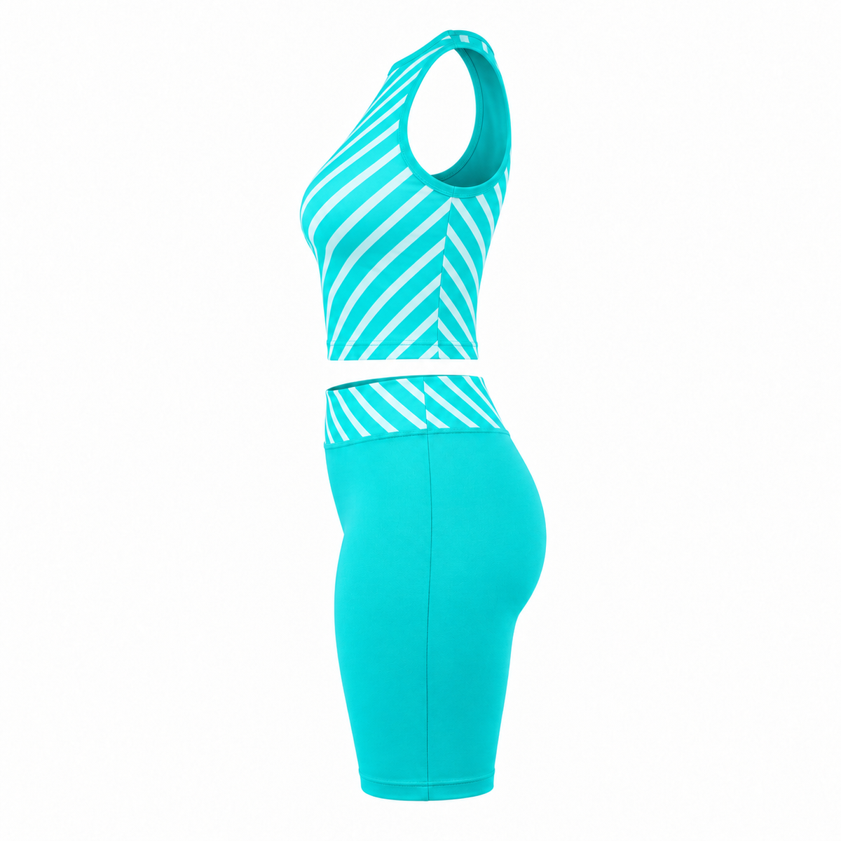 White & Green Chevron Biker Shorts Set for Women1