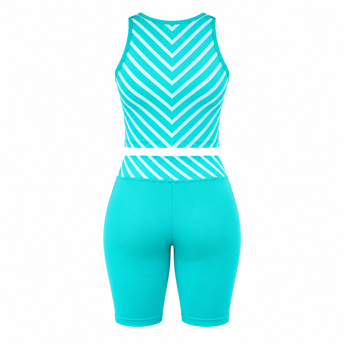 White & Green Chevron Biker Shorts Set for Women2