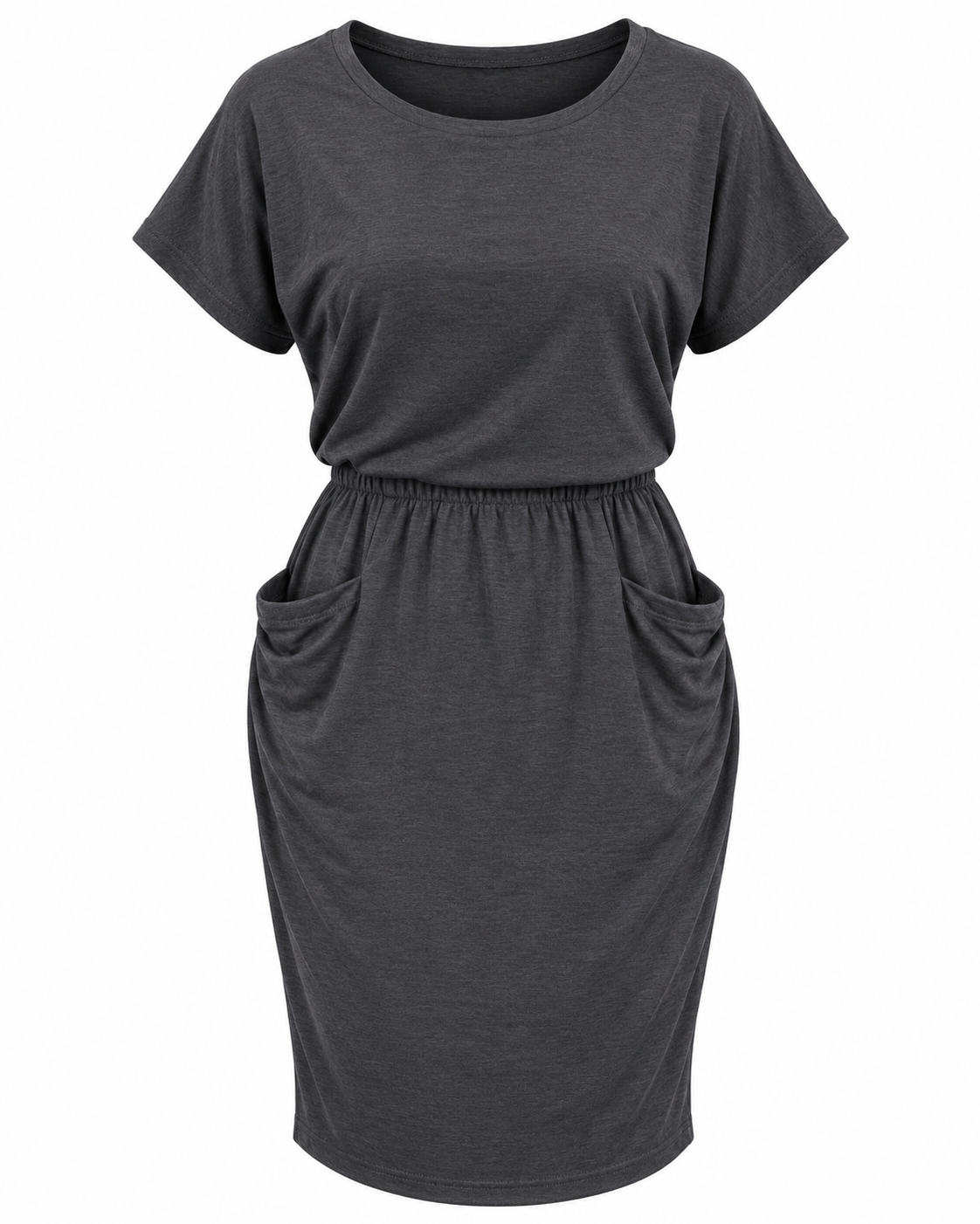 Women's Black Blouson Waist Midi Dress with Pockets