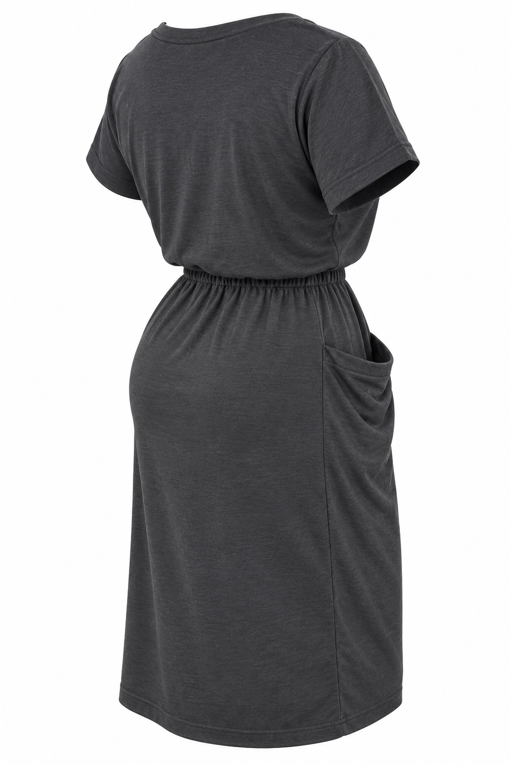 Women's Black Blouson Waist Midi Dress with Pockets1