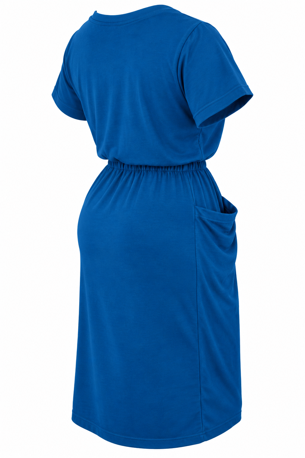 Women's Blue Blouson Waist Midi Dress with Pockets1
