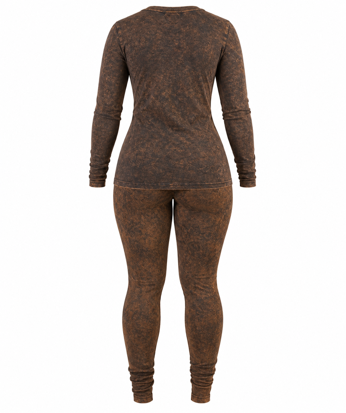 Women's Brown Acid Wash Two-Piece Leggings Set