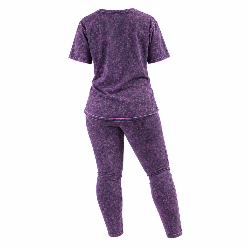 Women's Brown Acid Wash Two-Piece Leggings Set (Purple)