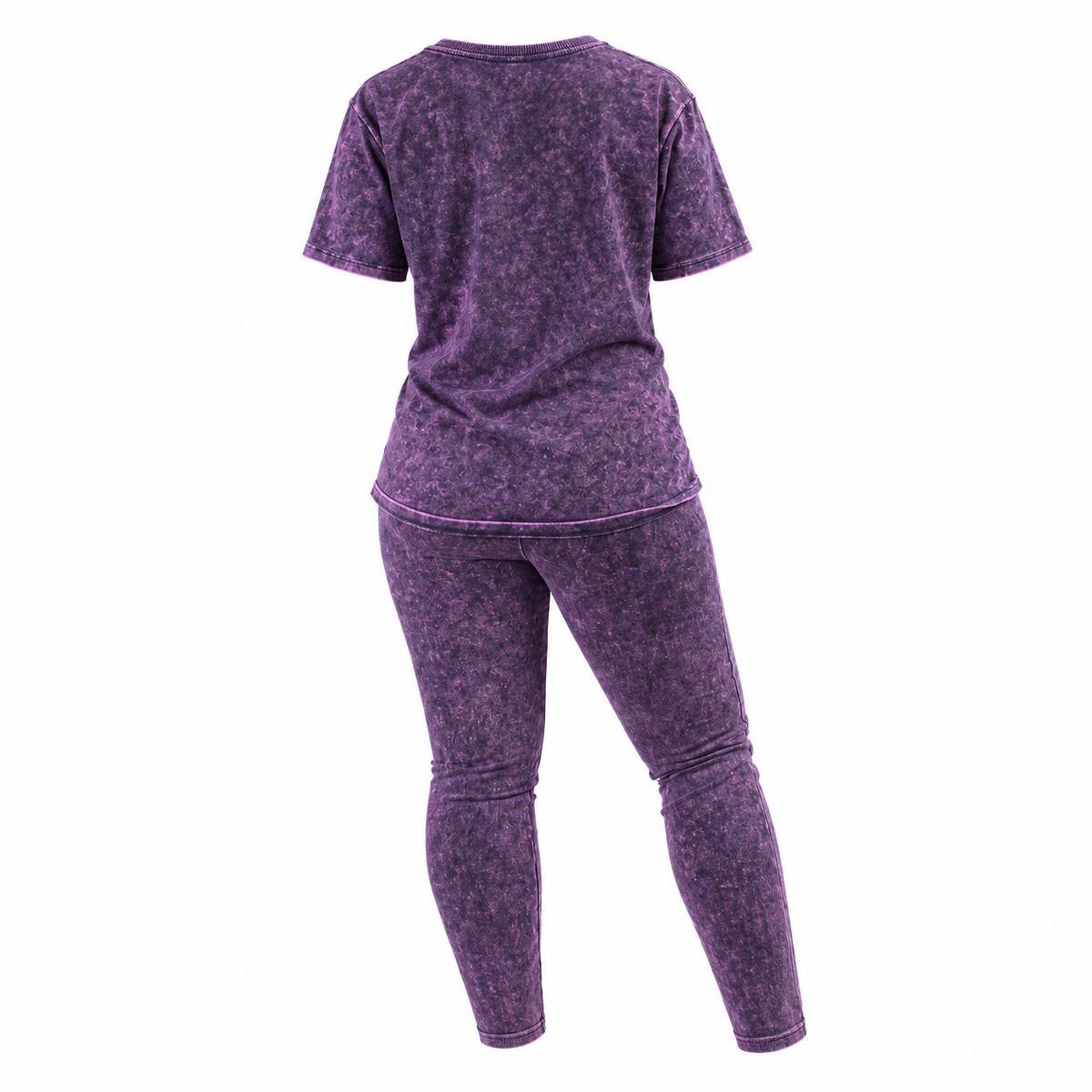 Women's Brown Acid Wash Two-Piece Leggings Set (Purple)