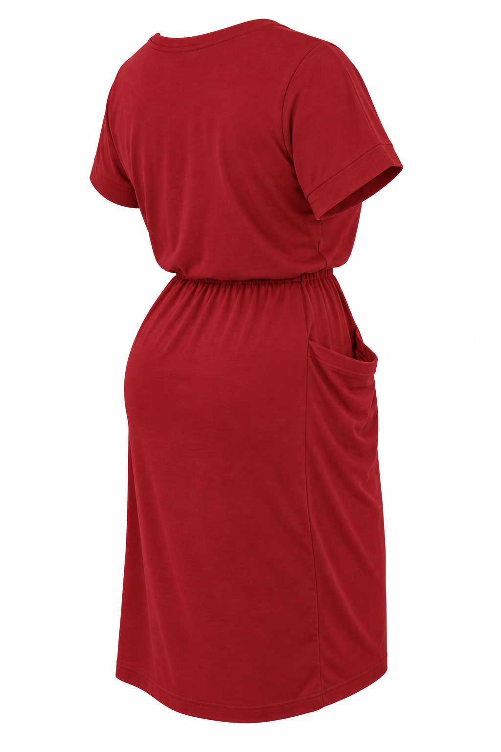 Women's Burgundy Blouson Waist Midi Dress with Pockets1