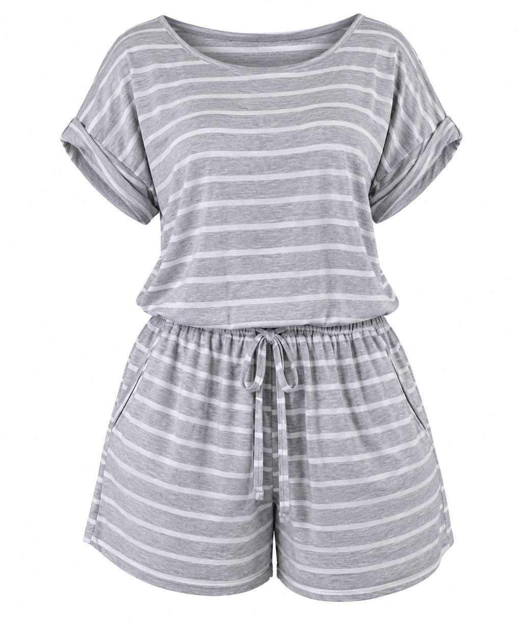 Women's Gray Striped Romper | Casual Summer Outfit