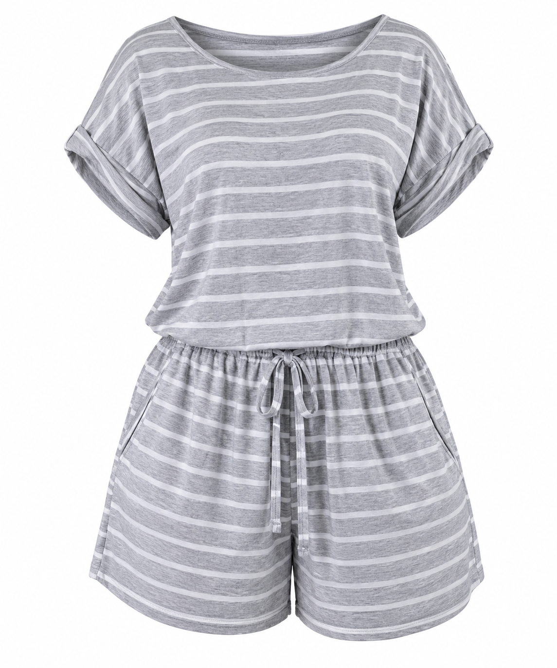 Women's Gray Striped Romper | Casual Summer Outfit