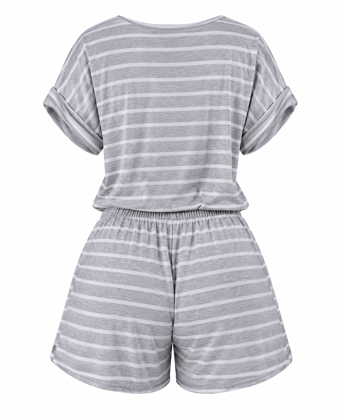 Women's Gray Striped Romper | Casual Summer Outfit
