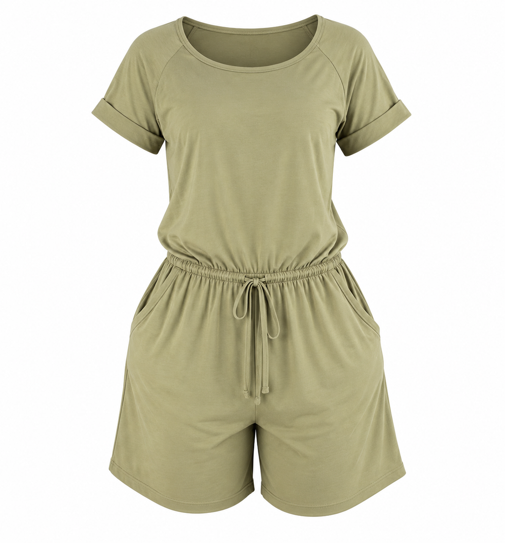 Women's Gray Striped Romper | Casual Summer Outfit (Olive)