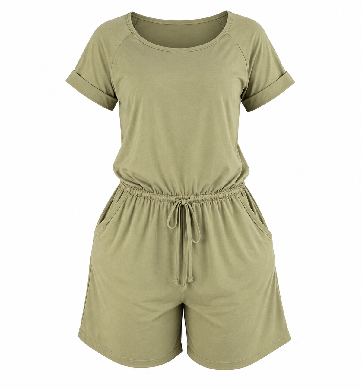 Women's Gray Striped Romper | Casual Summer Outfit (Olive)