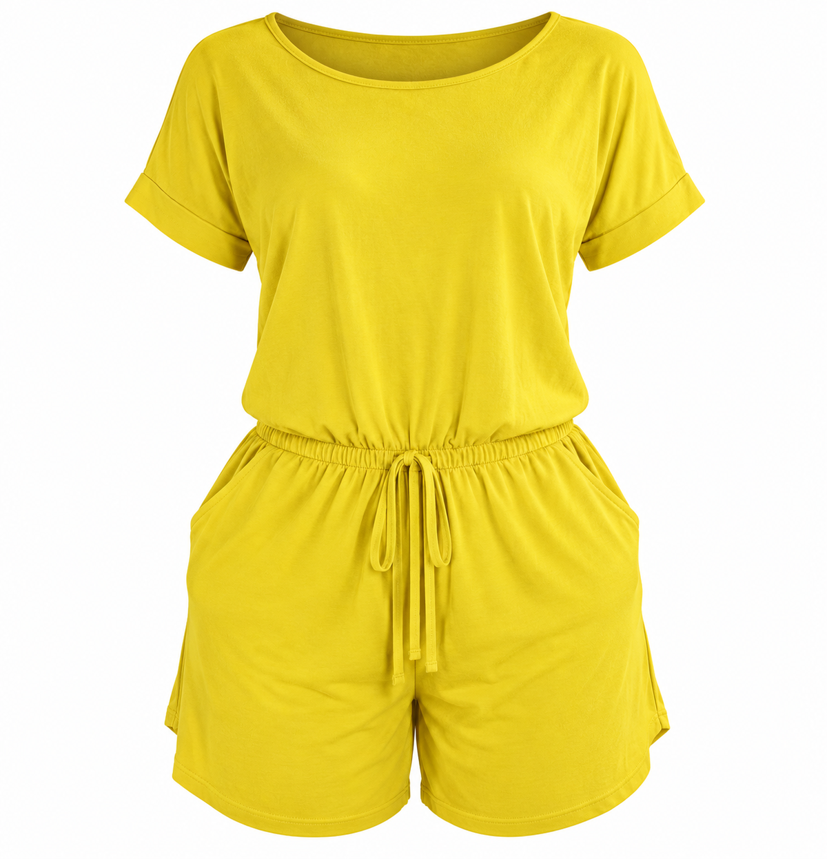 Women's Gray Striped Romper | Casual Summer Outfit (Yellow)