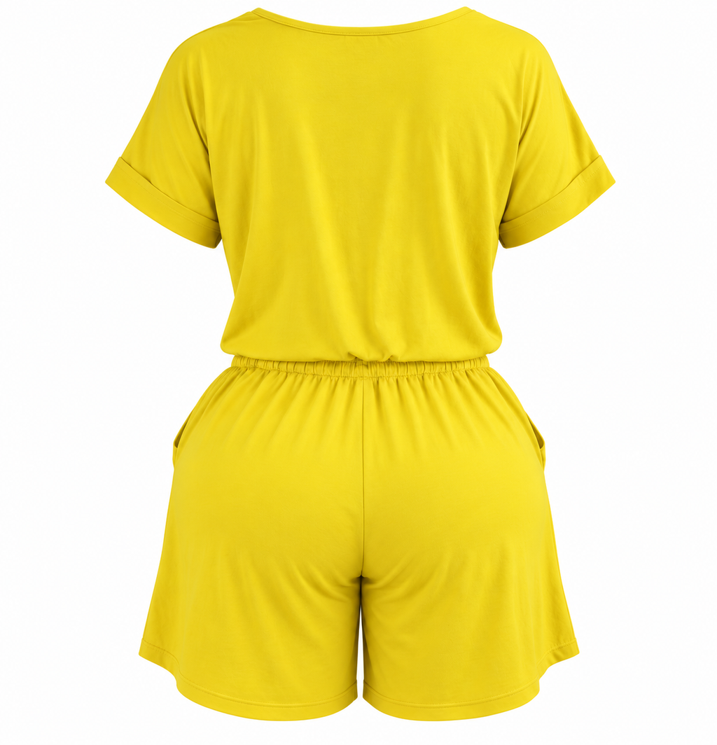 Women's Gray Striped Romper | Casual Summer Outfit (Yellow)