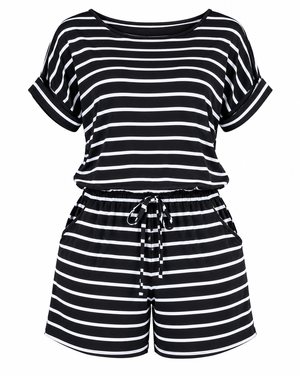 Women's Gray Striped Romper | Casual Summer Outfit (black)