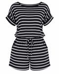 Women's Gray Striped Romper | Casual Summer Outfit (black)