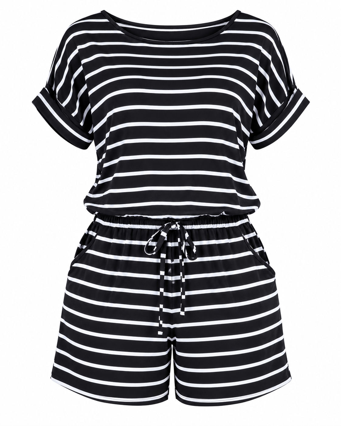 Women's Gray Striped Romper | Casual Summer Outfit (black)