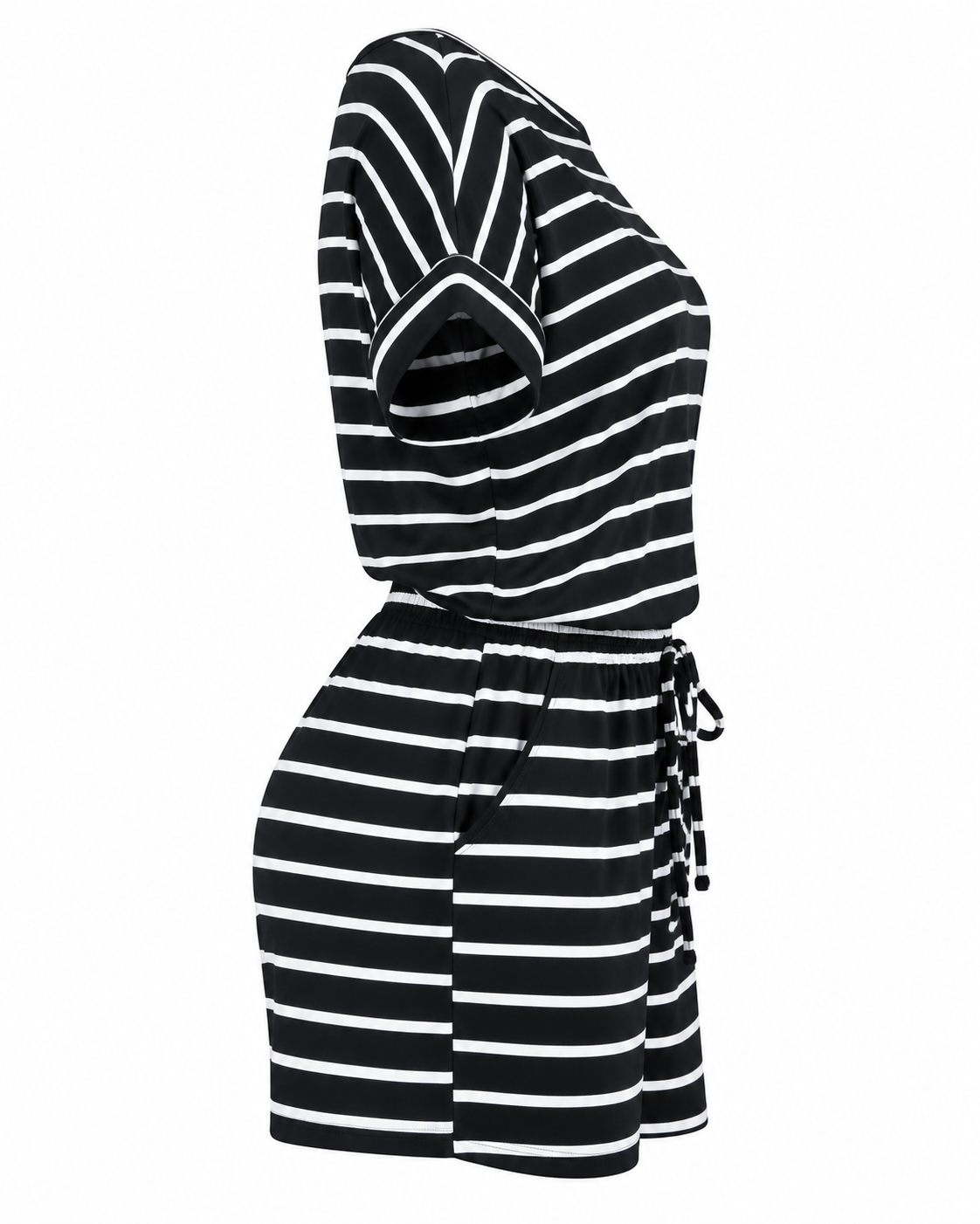 Women's Gray Striped Romper | Casual Summer Outfit (black)