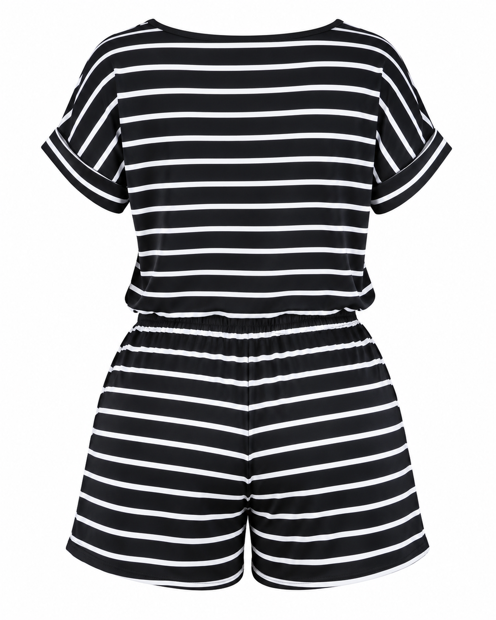 Women's Gray Striped Romper | Casual Summer Outfit (black)