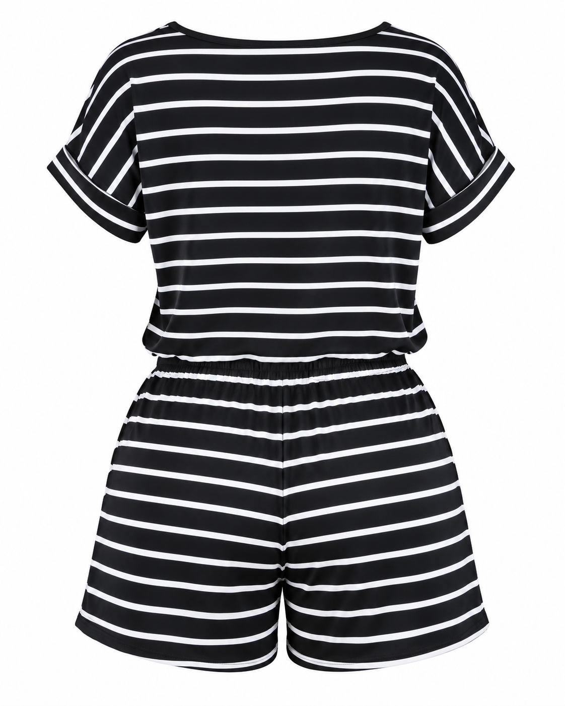 Women's Gray Striped Romper | Casual Summer Outfit (black)