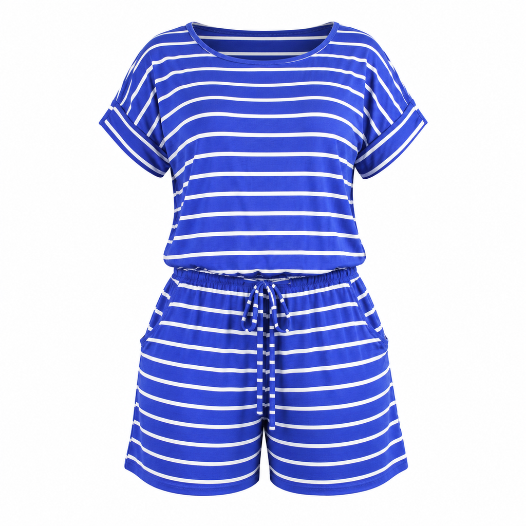 Women's Gray Striped Romper | Casual Summer Outfit (blue)