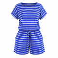 Women's Gray Striped Romper | Casual Summer Outfit (blue)