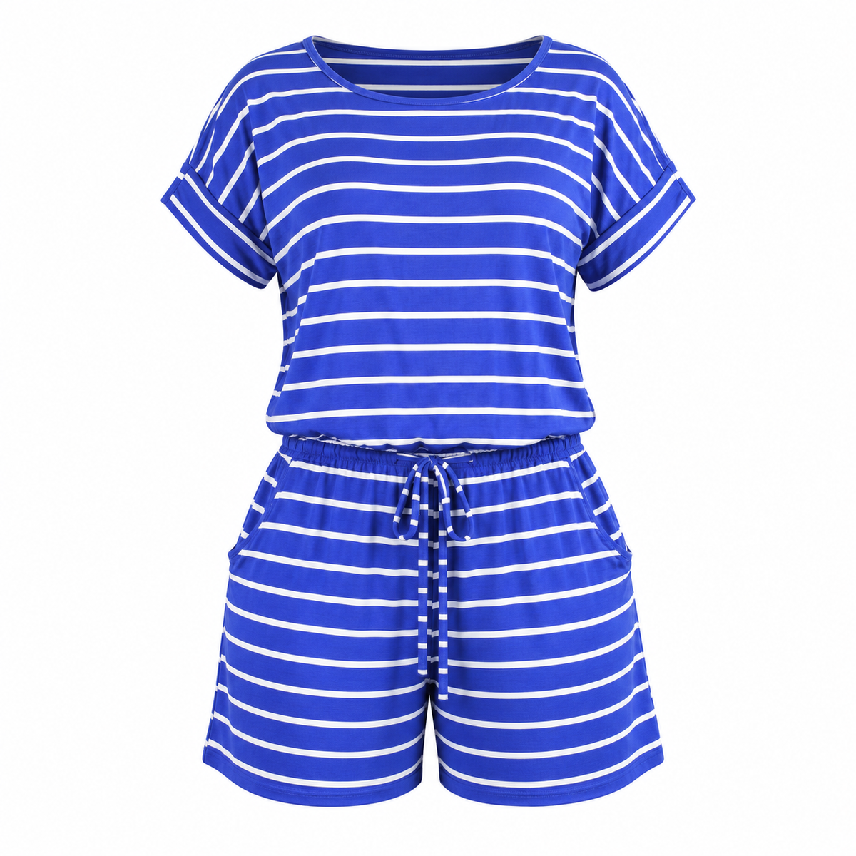 Women's Gray Striped Romper | Casual Summer Outfit (blue)