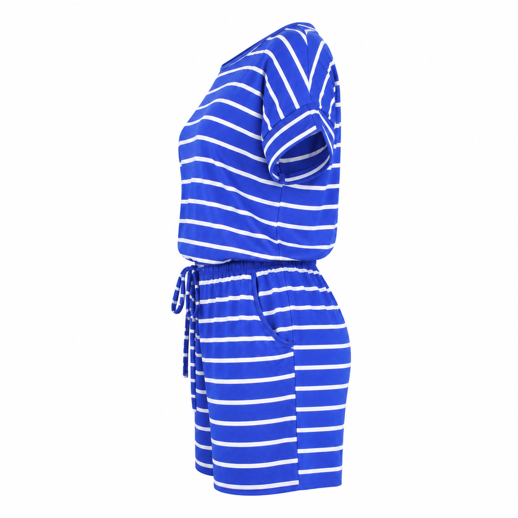Women's Gray Striped Romper | Casual Summer Outfit (blue)