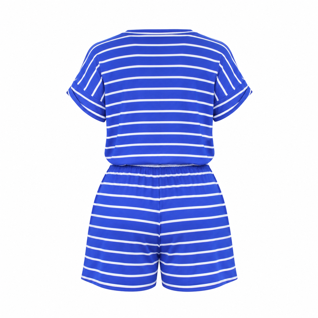 Women's Gray Striped Romper | Casual Summer Outfit (blue)