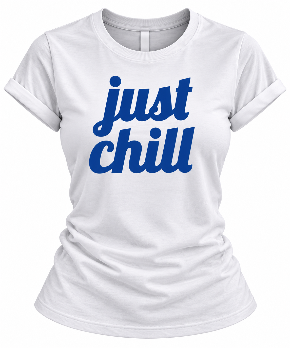 Women's Just Chill Graphic T-Shirt – White & Blue Relaxed Fit Tee