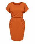 Women's Mustard Blouson Waist Midi Dress with Pockets