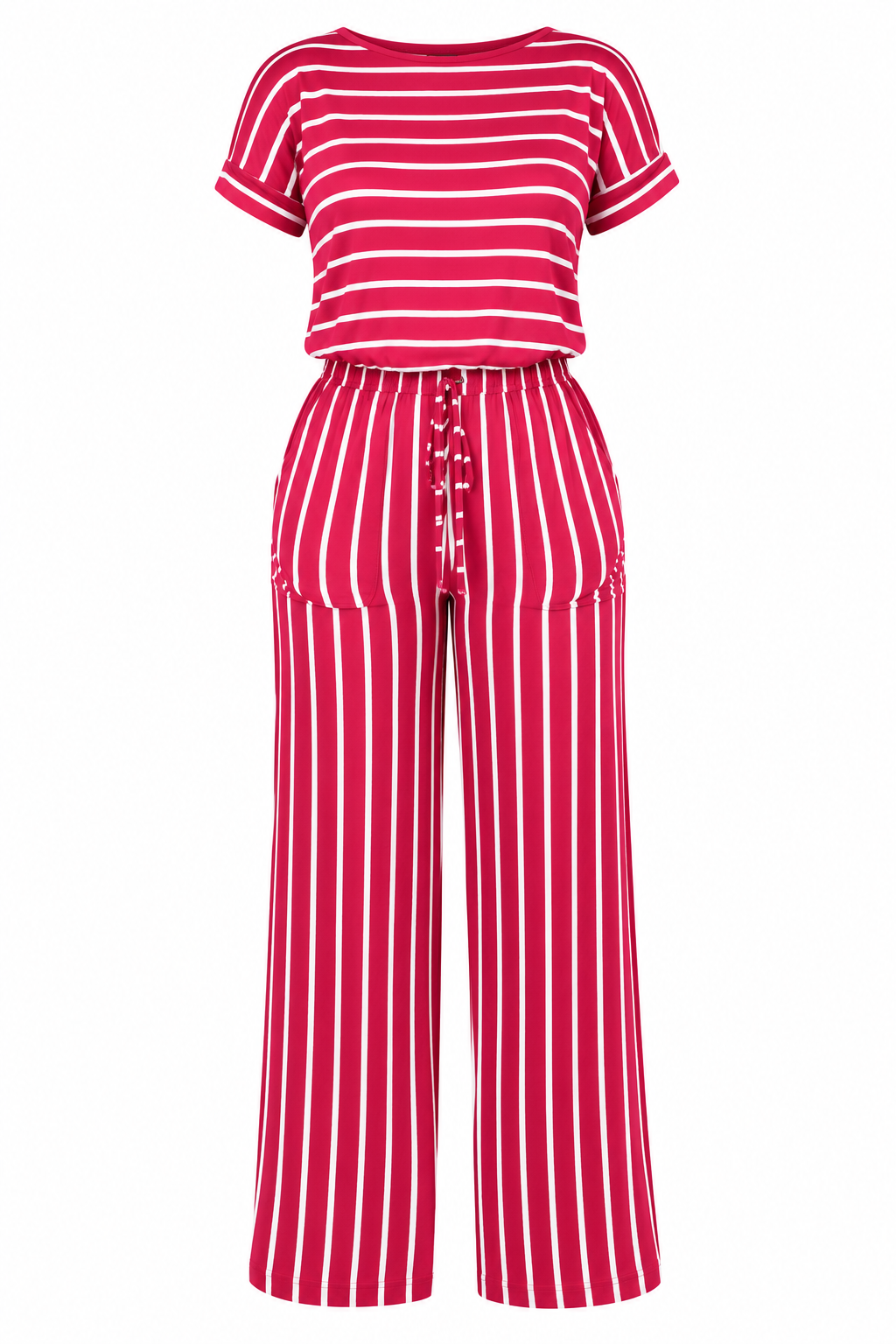 Women's Red Striped Wide Leg Jumpsuit