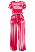 Women's Red Striped Wide Leg Jumpsuit