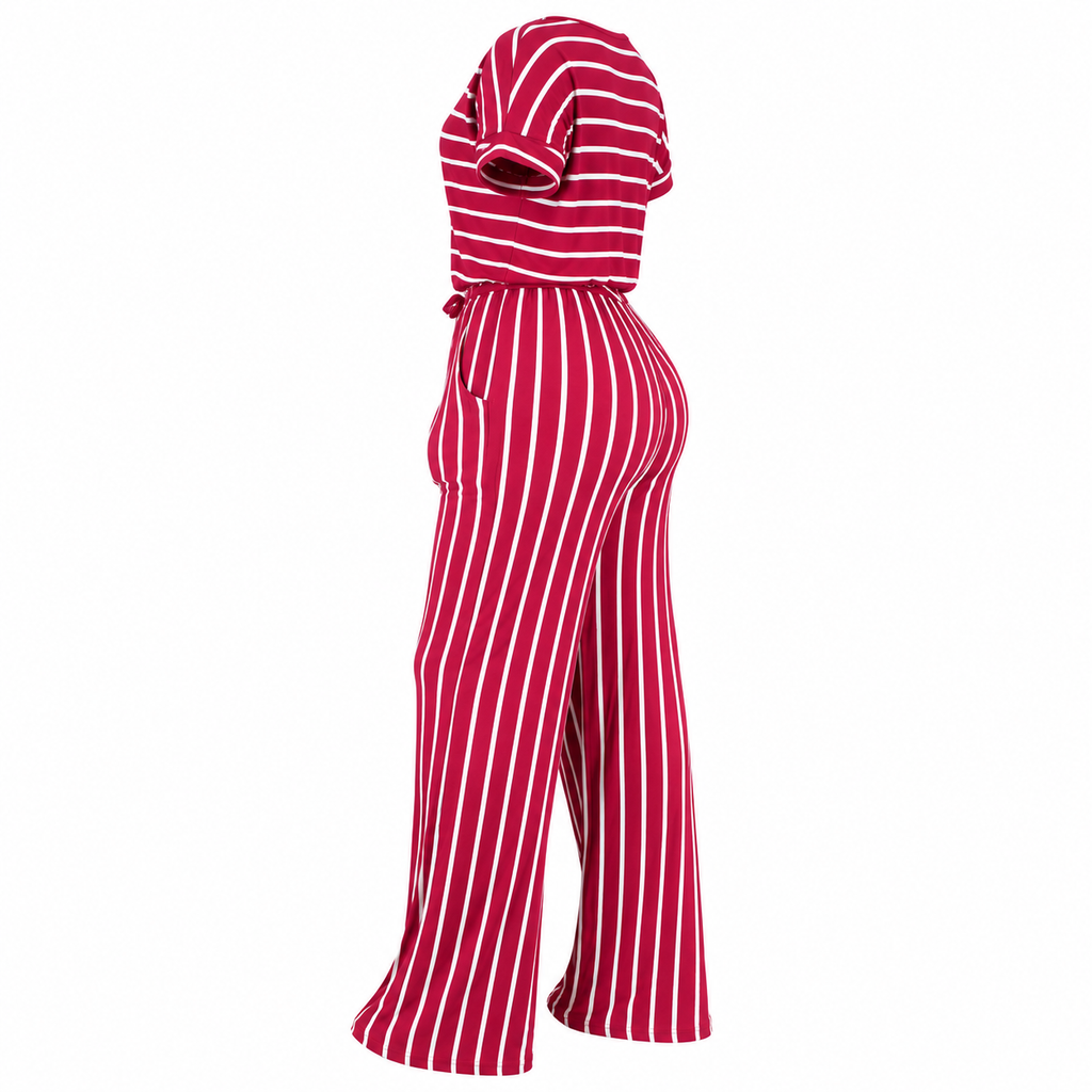 Women's Red Striped Wide Leg Jumpsuit