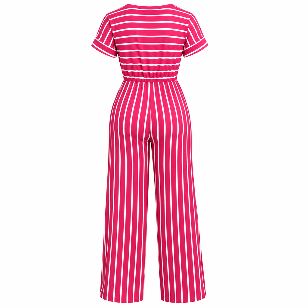 Women's Red Striped Wide Leg Jumpsuit
