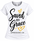 Women's Saved by Grace Christian Graphic T-Shirt – Ephesians 2:8
