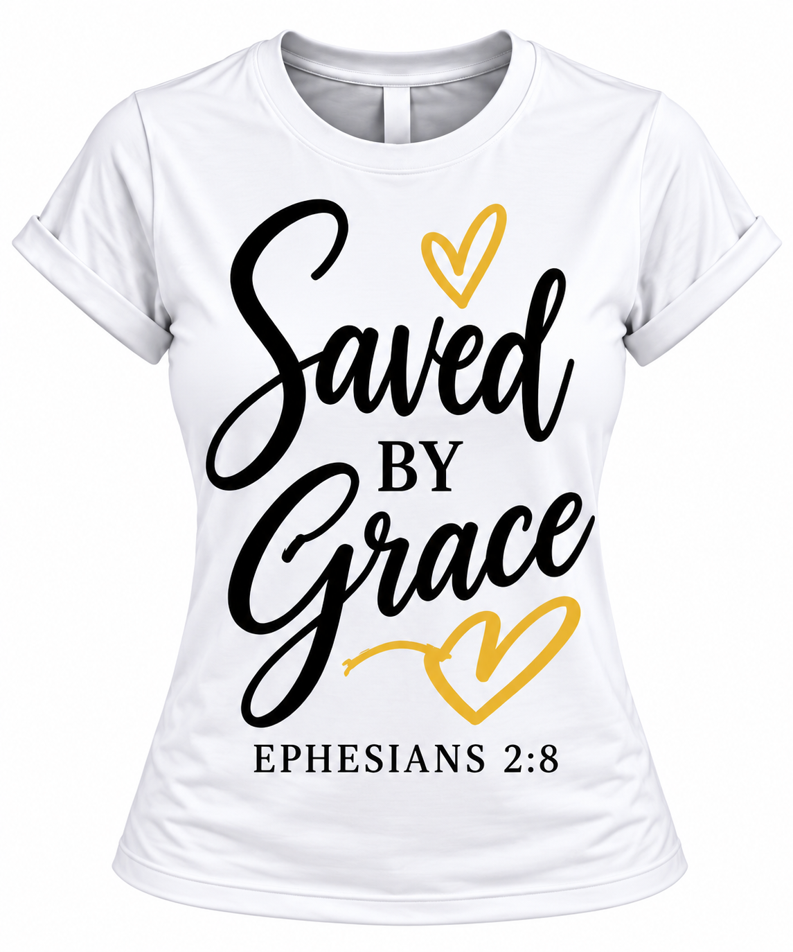 Women's Saved by Grace Christian Graphic T-Shirt – Ephesians 2:8