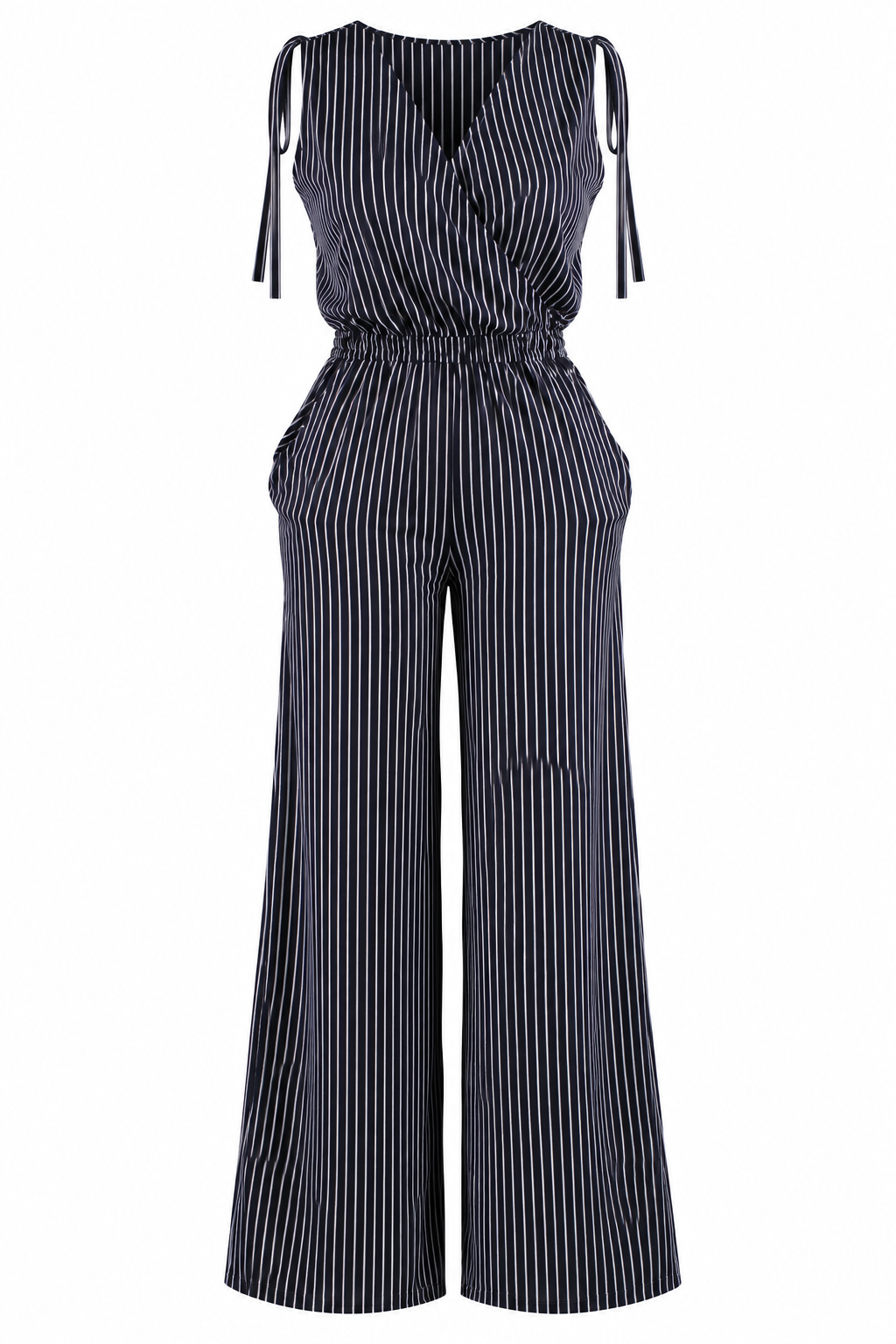 Women's Striped Wide-Leg Jumpsuit with Pockets