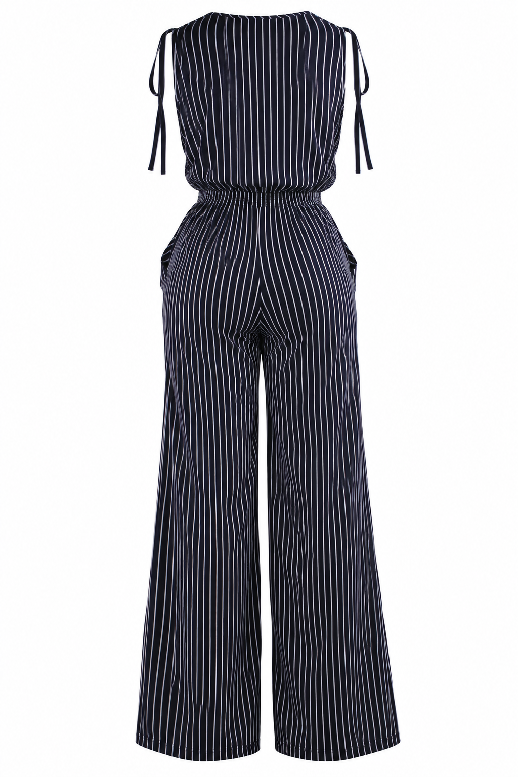Women's Striped Wide-Leg Jumpsuit with Pockets