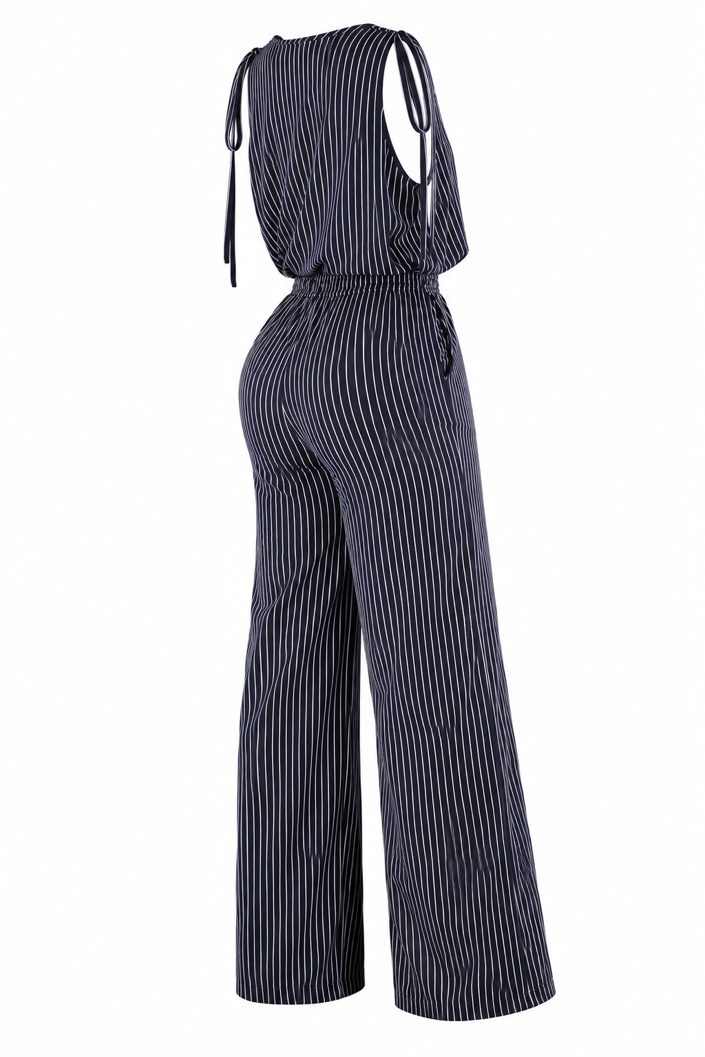 Women's Striped Wide-Leg Jumpsuit with Pockets