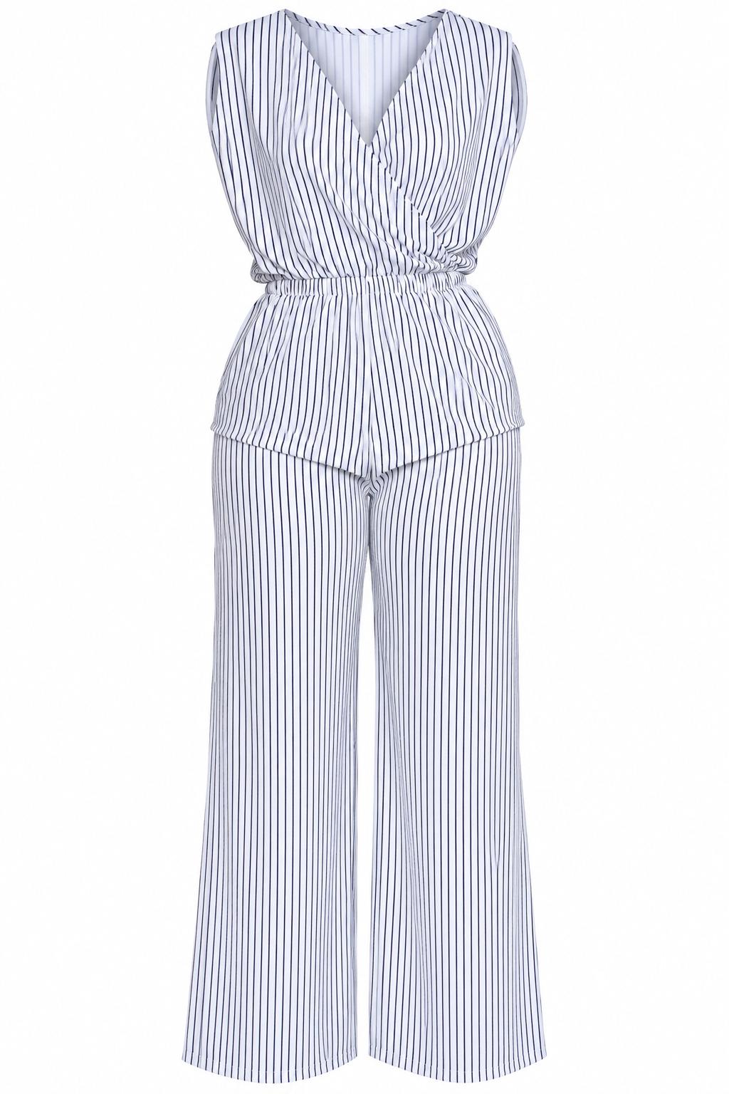 Women's Striped Wide-Leg Jumpsuit with Pockets (white)