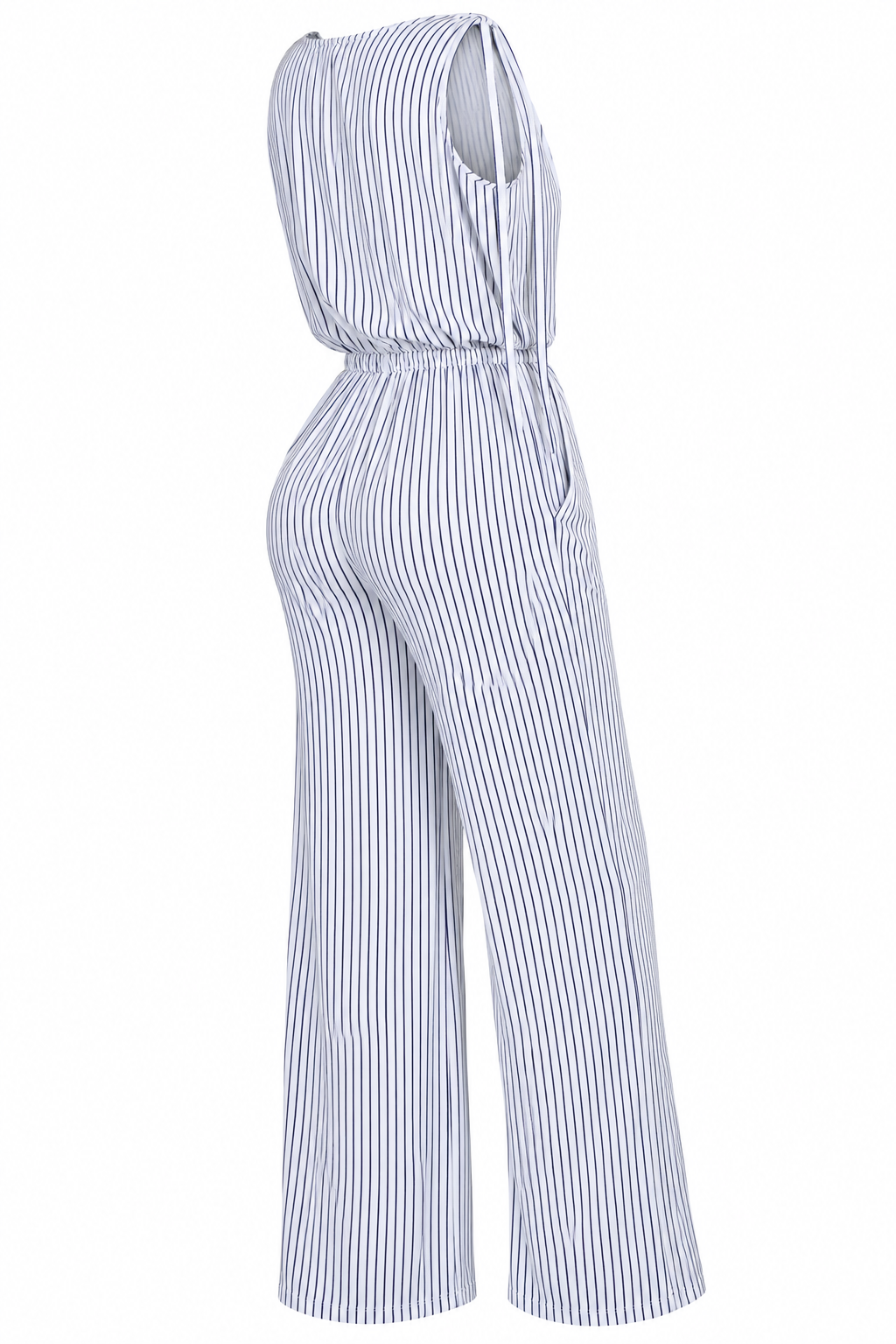 Women's Striped Wide-Leg Jumpsuit with Pockets (white)