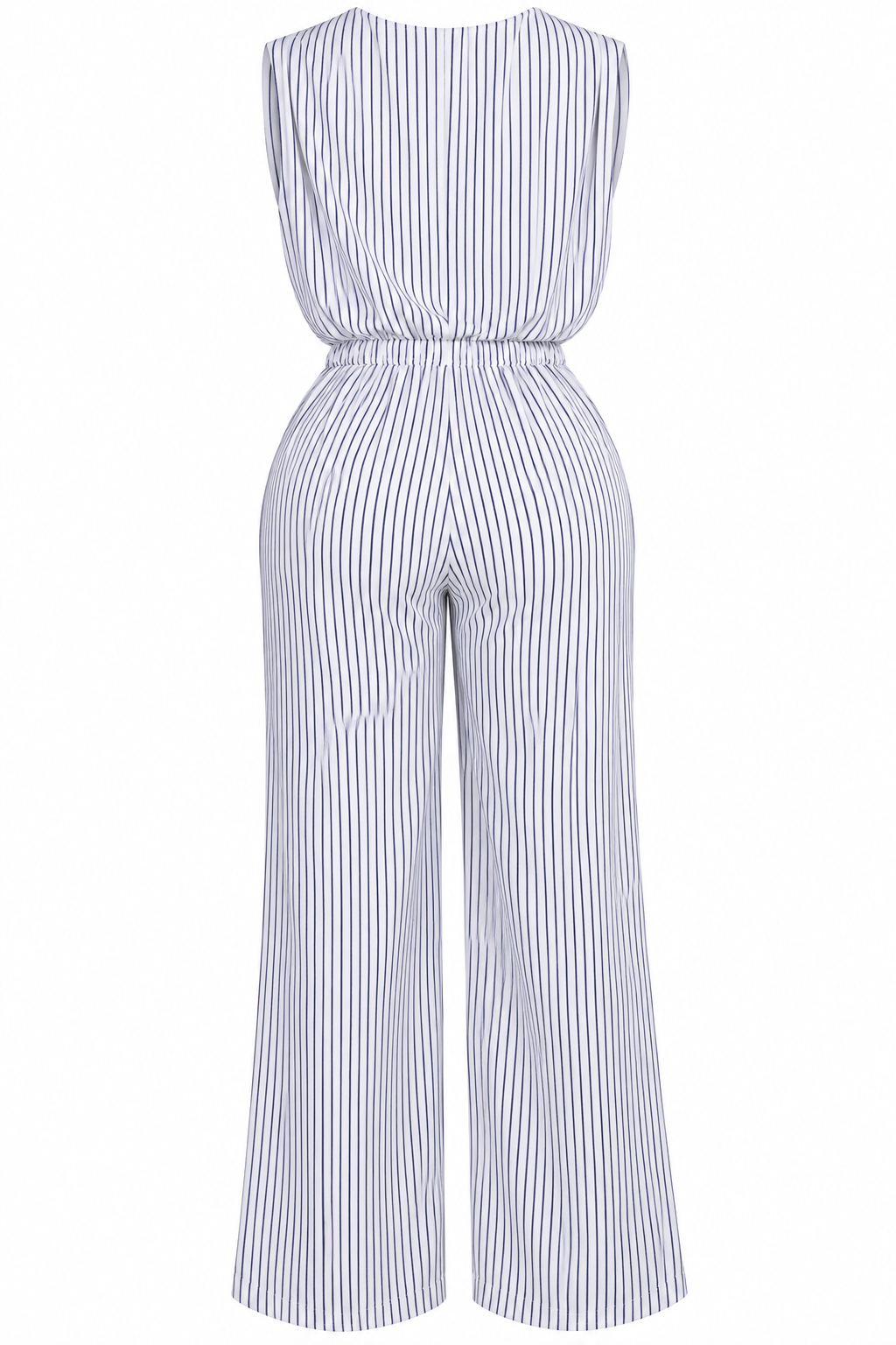 Women's Striped Wide-Leg Jumpsuit with Pockets (white)